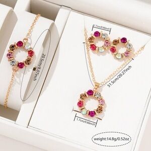Set of Multicolor Cubic Zirconia Necklace, Earrings & Bracelet